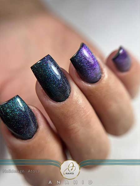 کاشت ژل هولوگرامی روی ناخن کوتاه