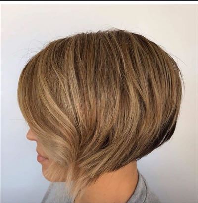 chin length stacked bob with bangs 1